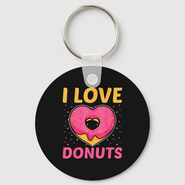I Love Doughnuts Heart Shaped Funny Doughnut Lover Key Ring (Front)