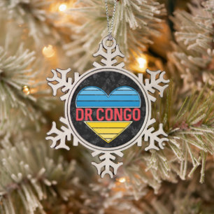 I Love DR Congo, Congo-Kinshasa Heart Snowflake Pewter Christmas Ornament