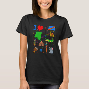 I love DR Congo Hand drawn Congolese Landmarks fla T-Shirt