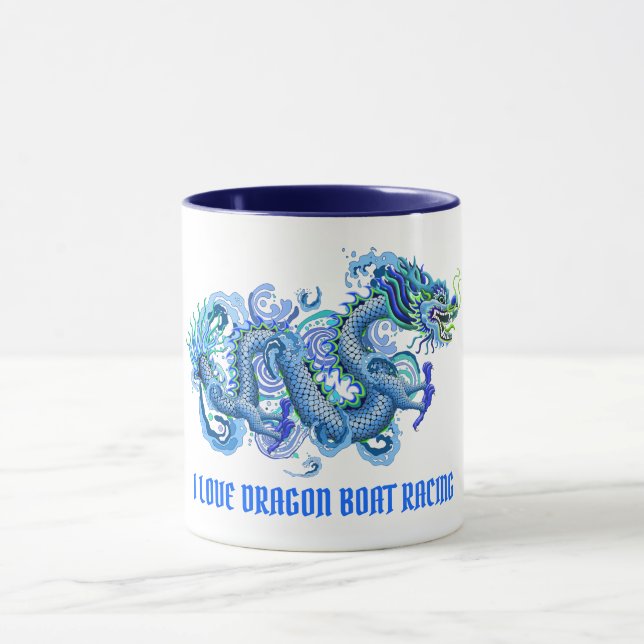I love Dragon Boat Racing Blue Dragon Mug (Center)