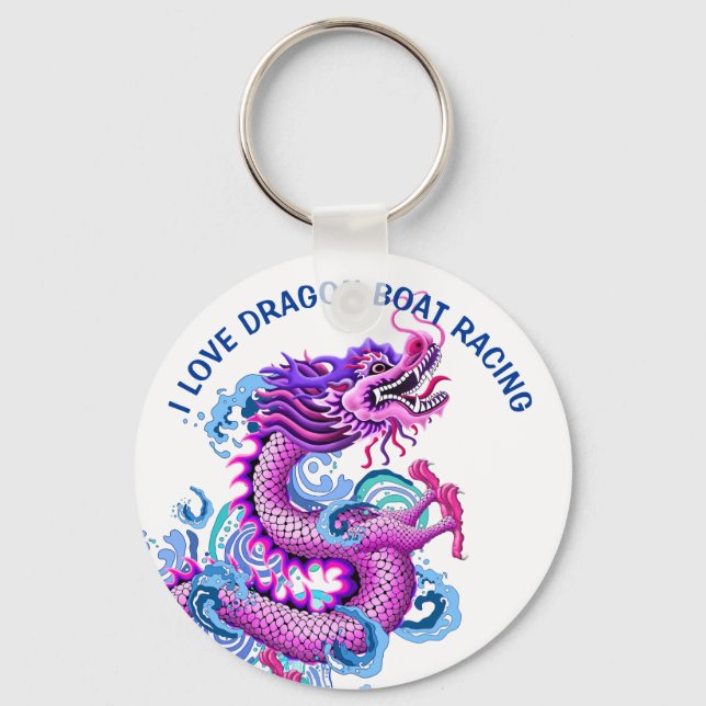 I Love Dragon Boat Racing Pink Dragon Key Ring (Front)