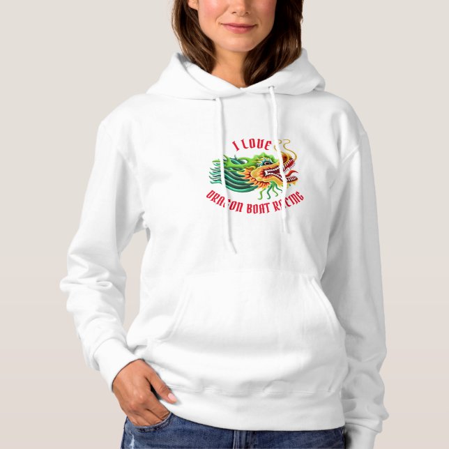 I Love Dragon Boat Racing with Gold Dragon Head Hoodie (Front)