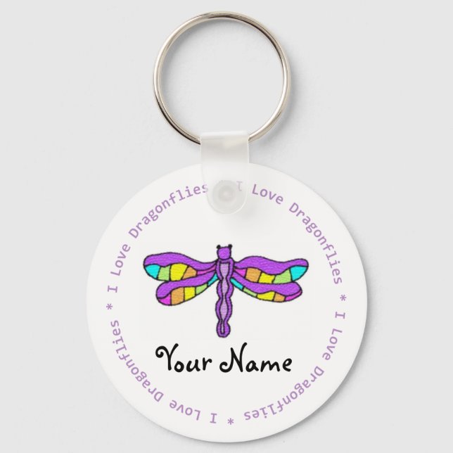 I Love Dragonflies Customisable Keychain (Front)