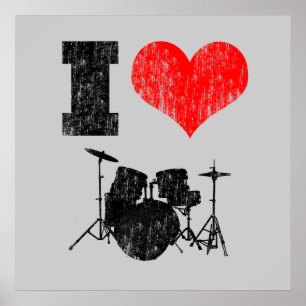 I Love Drums Distressed Poster