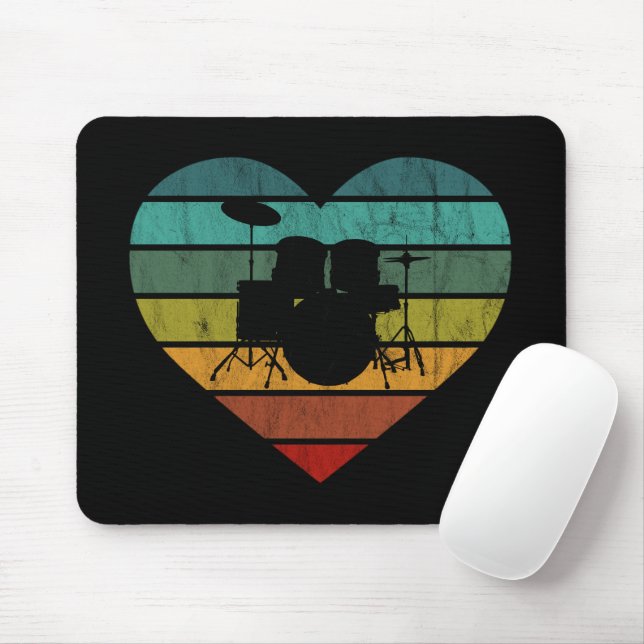 I Love Drums Retro Heart Mouse Mat (With Mouse)