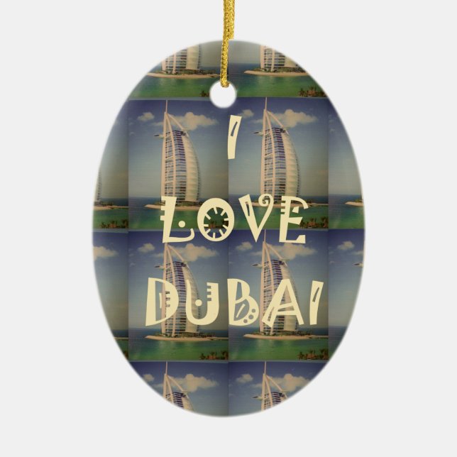 I Love Dubai Ceramic Tree Decoration (Front)