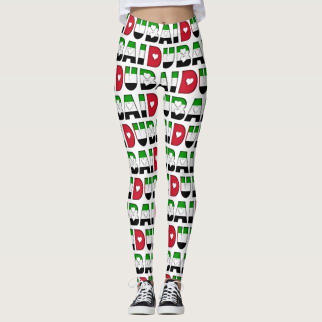 I Love Dubai Flag Colours Typography Pattern Cute Leggings (Front)