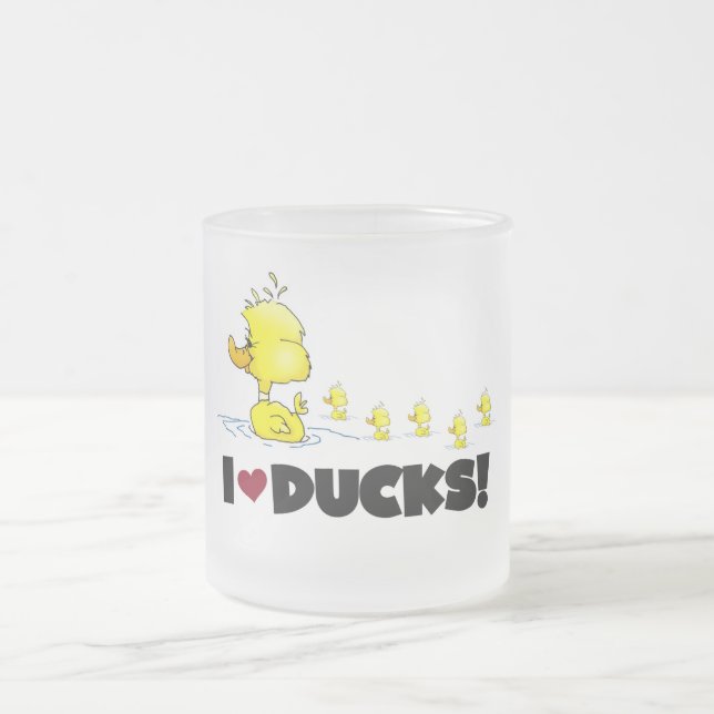 I Love Ducks Tshirts and Gifts Frosted Glass Coffee Mug (Center)