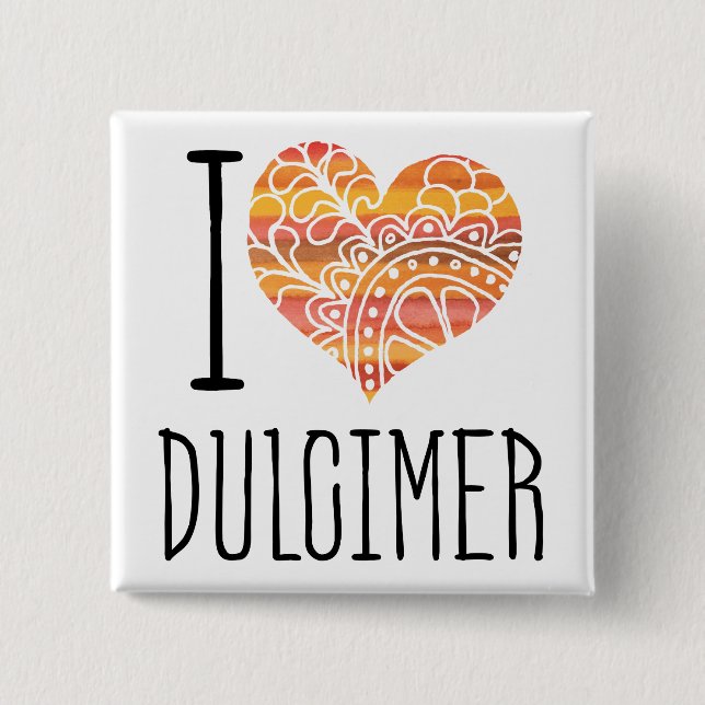 I Love Dulcimer Orange Mandala Heart 15 Cm Square Badge (Front)