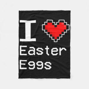 I Love Easter Eggs, Pixel Heart, Retro Gamer  Fleece Blanket