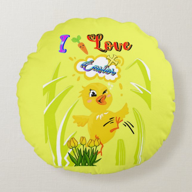 I Love Easter Round Cushion (Front)