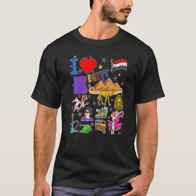 I love Egypt Hand drawn Egyptian Landmarks flag an T-Shirt (Front)