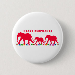 I Love Elephants (Red) 6 Cm Round Badge