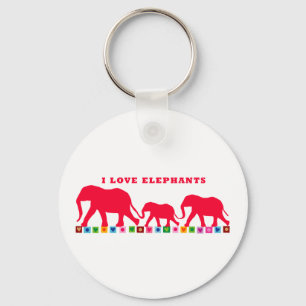 I Love Elephants (Red) Key Ring