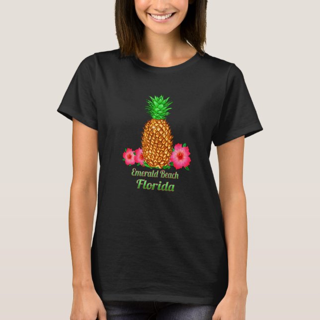 I Love Emerald Beach Florida Fl Pineapple Floral   T-Shirt (Front)