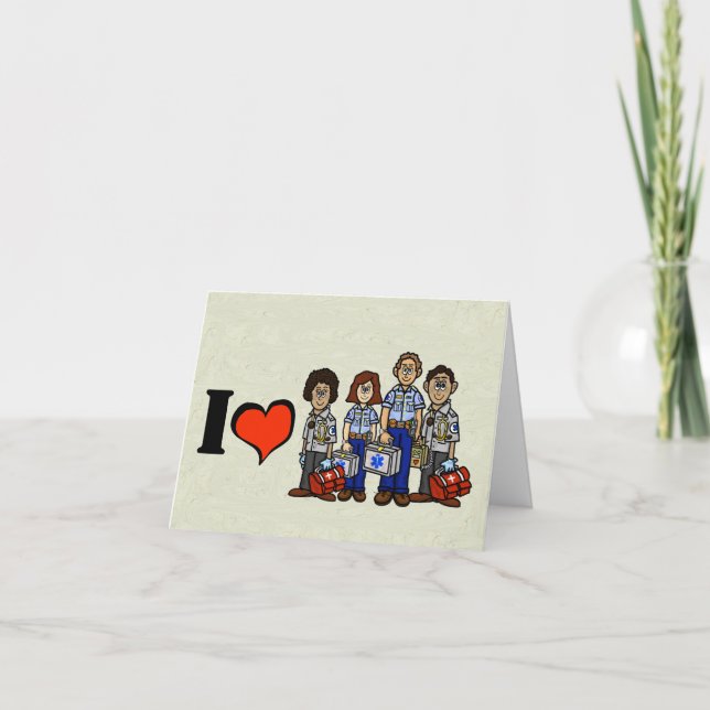 I Love EMS Workers Greeting Card (Front)