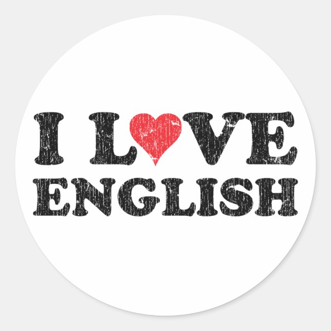 I Love English Classic Round Sticker (Front)