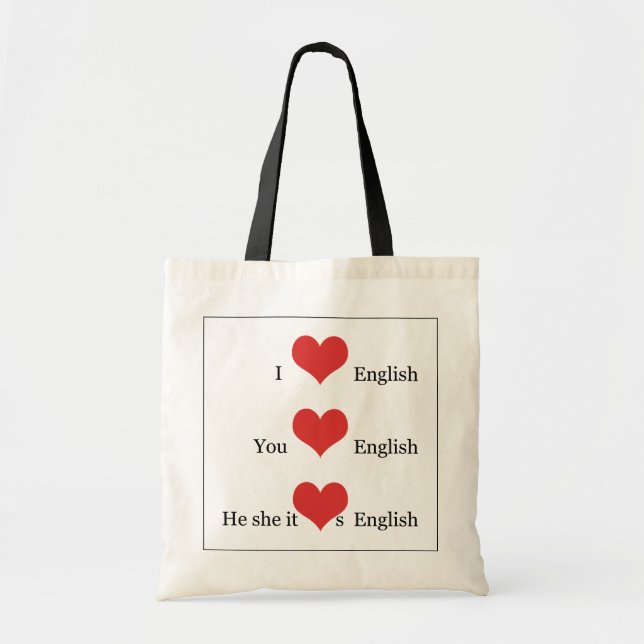 I love English Grammar TESOL ESL Teacher Student Tote Bag (Front)