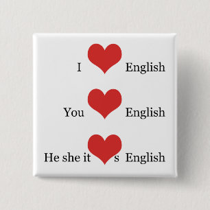 I love English TESOL ESL Teacher Student Grammar 15 Cm Square Badge