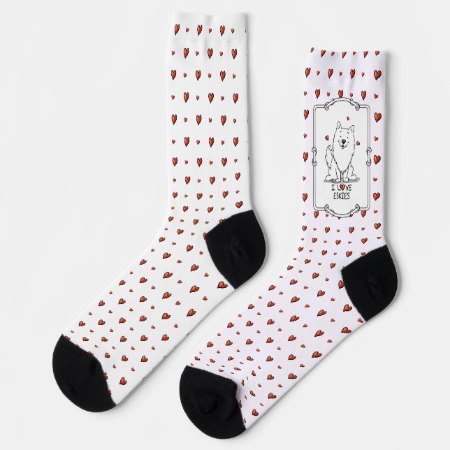 I Love Eskies (I Love American Eskimo Dogs) - Cute Socks (Left)