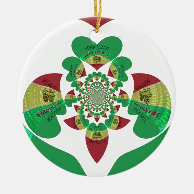 I Love Ethiopia Kaleidoscope – Heartfelt Rasta Art Ceramic Tree Decoration (Front)