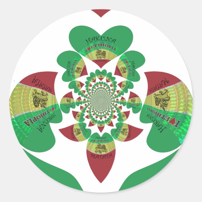 I Love Ethiopia Kaleidoscope – Heartfelt Rasta Art Classic Round Sticker (Front)