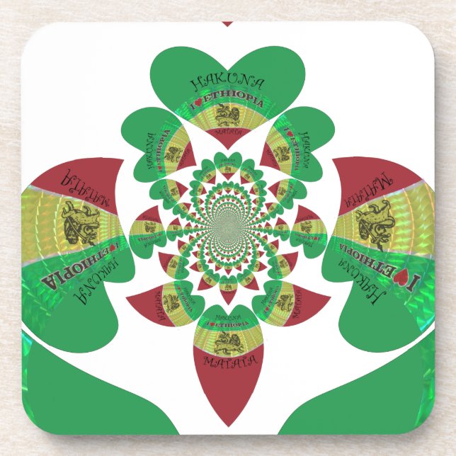 I Love Ethiopia Kaleidoscope – Heartfelt Rasta Art Coaster (Front)