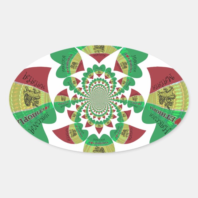 I Love Ethiopia Kaleidoscope – Heartfelt Rasta Art Oval Sticker (Front)