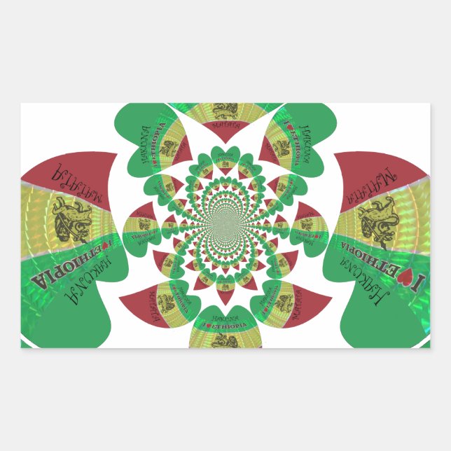 I Love Ethiopia Kaleidoscope – Heartfelt Rasta Art Rectangular Sticker (Front)