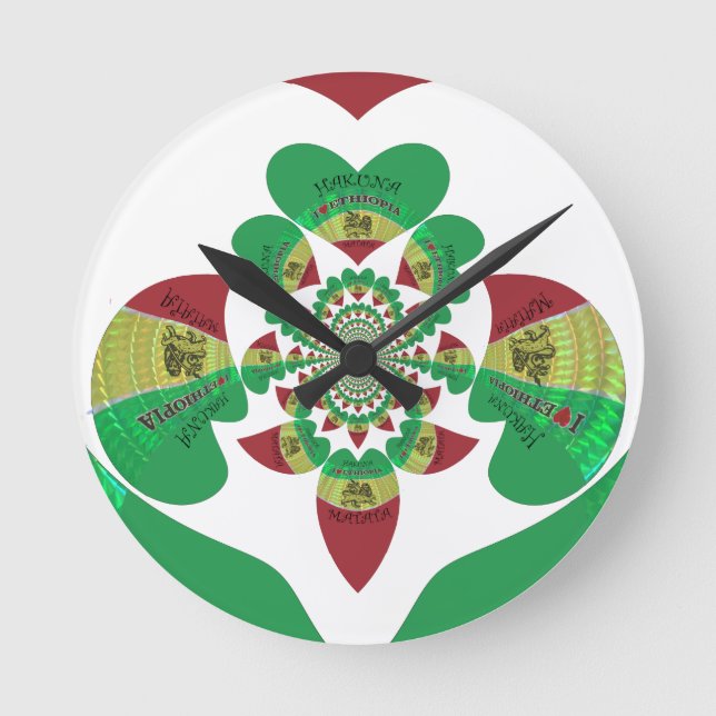 I Love Ethiopia Kaleidoscope – Heartfelt Rasta Art Round Clock (Front)