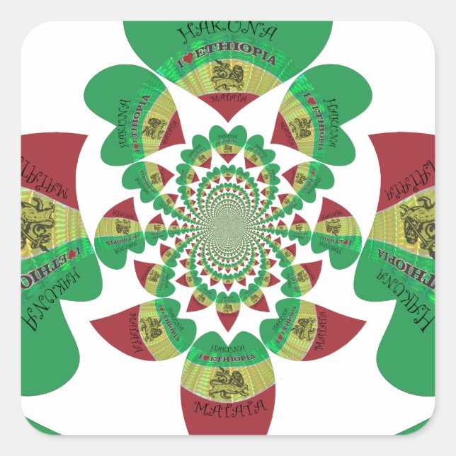 I Love Ethiopia Kaleidoscope – Heartfelt Rasta Art Square Sticker (Front)