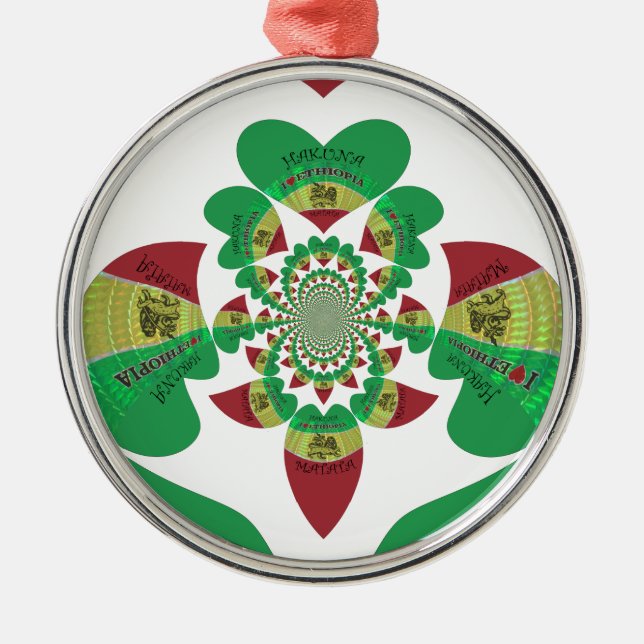 I love Ethiopia Lovely Hearts Colours Metal Tree Decoration (Front)