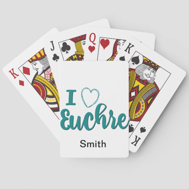 I Love Euchre Personalized Lettered Design Playing Cards (Back)