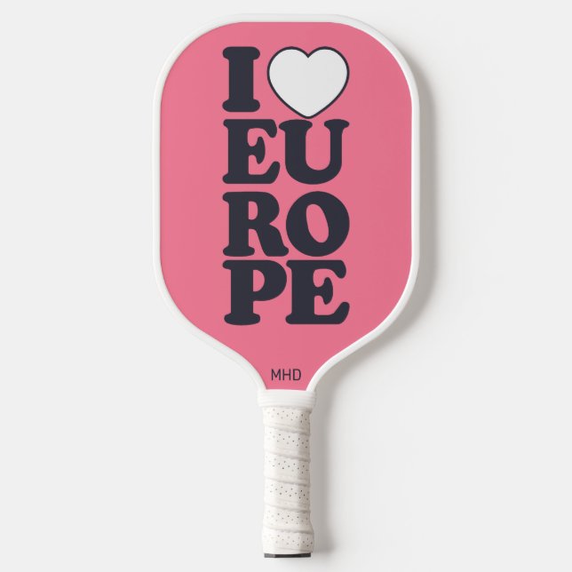 I LOVE EUROPE custom monogram & colour Pickleball  Paddle (Front)