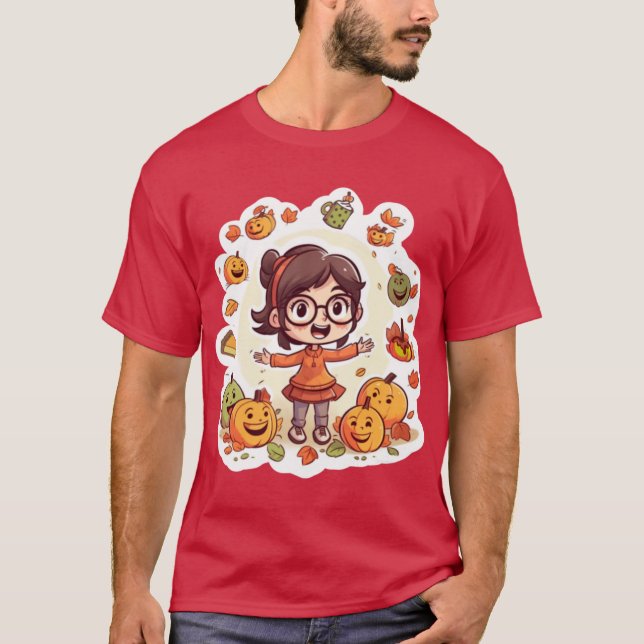 I Love Everything FallCute Chibi Design Oversized T-Shirt (Front)