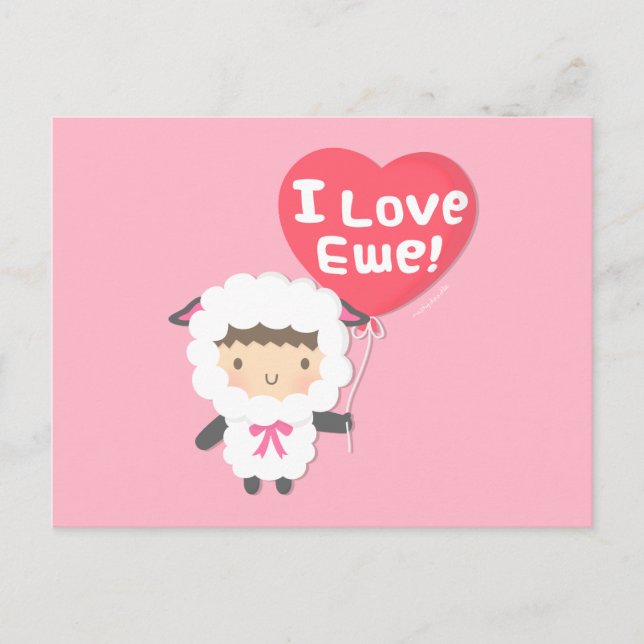 I Love Ewe Cute Sheep Pun Humour Postcard (Front)