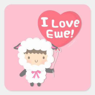 I Love Ewe Cute Sheep Pun Humour Square Sticker