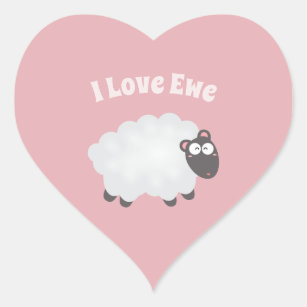 I Love Ewe Kawaii Cute Animal Funny Pun Humour Pin Heart Sticker