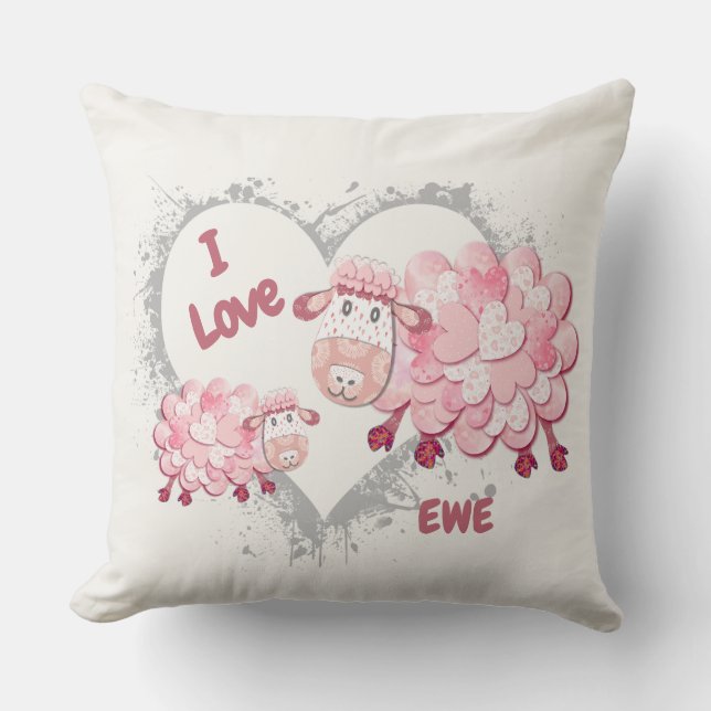 I Love Ewe Pink Cushion Customisable  (Front)
