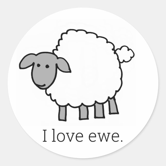 I Love Ewe Sheep Round Sticker (Front)