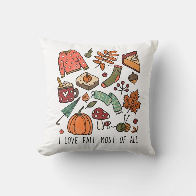I Love Fall Autumn Leaves Pumpkins Acorns Berries Cushion (Front)