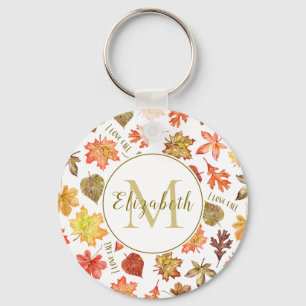 "I love fall" colourful autumn leaves personalised Key Ring