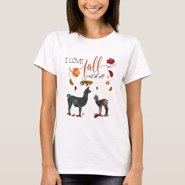 I Love Fall for Llama Lovers T-Shirt (Front)