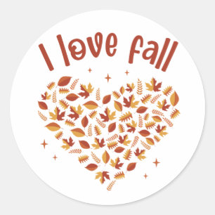 I Love Fall. Heart W Leaves Classic Round Sticker