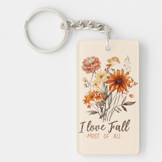 I Love Fall Most of All – Autumn Foliage Key Ring (Front)