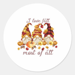 I Love Fall Most Of All Cute Gnomies Pumpkin Fall Classic Round Sticker
