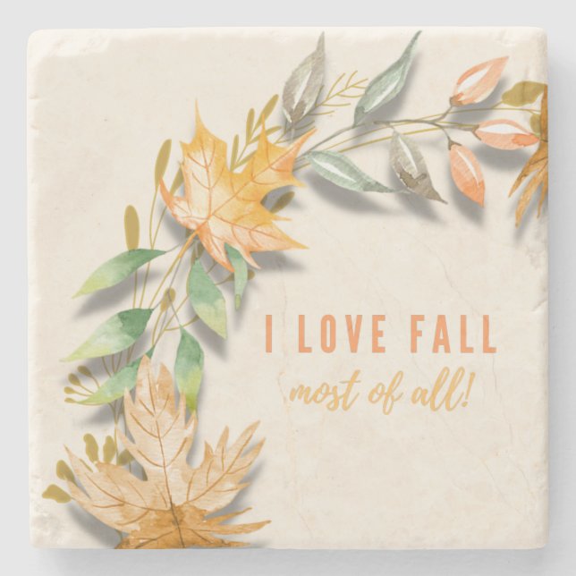 I Love Fall Most of All Marble Coaster (Front)