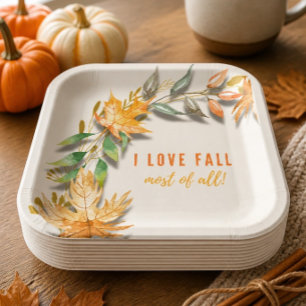 I Love Fall Most of All Paper Plate