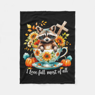 I Love Fall Most Of All Raccoon Autumn Gift Fleece Blanket