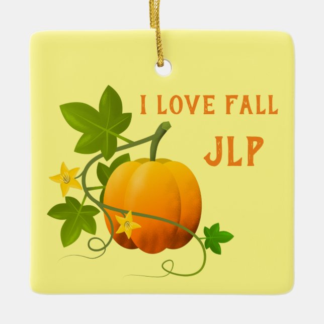 I Love Fall Pumpkin Ceramic Ornament (Front)